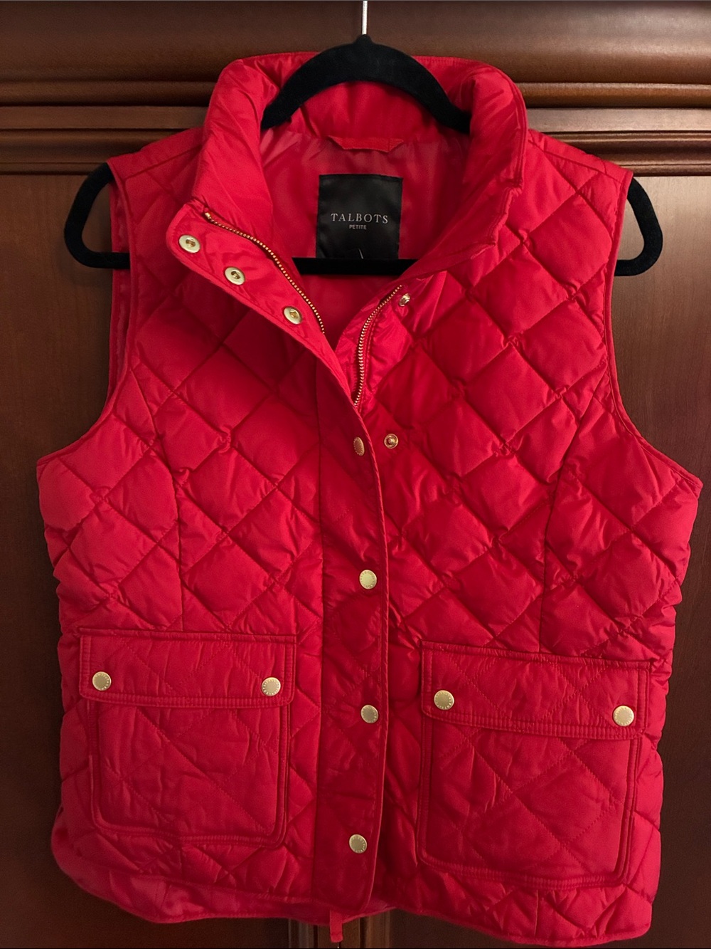 Talbots Bright Red Quilted Snap-Front Puffer Vest